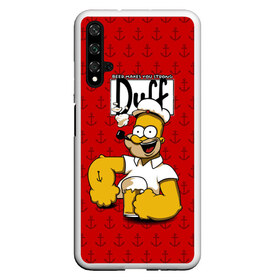 Чехол для Honor 20 с принтом Duff Beer в Санкт-Петербурге, Силикон | Область печати: задняя сторона чехла, без боковых панелей | bart | donut | griffin | homer | popeye | simpson | барт | гомер | гриффин | капитан | моряк | симпсон | стьюи | якорь