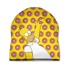 Шапка 3D с принтом Пончики Гомера Симпсона в Санкт-Петербурге, 100% полиэстер | универсальный размер, печать по всей поверхности изделия | donut | homer | simpson | гомер | еда | плюшка | пончик | симпсон