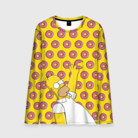 Мужской лонгслив 3D с принтом Пончики Гомера Симпсона в Санкт-Петербурге, 100% полиэстер | длинные рукава, круглый вырез горловины, полуприлегающий силуэт | Тематика изображения на принте: donut | homer | simpson | гомер | еда | плюшка | пончик | симпсон