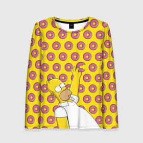 Женский лонгслив 3D с принтом Пончики Гомера Симпсона в Санкт-Петербурге, 100% полиэстер | длинные рукава, круглый вырез горловины, полуприлегающий силуэт | donut | homer | simpson | гомер | еда | плюшка | пончик | симпсон