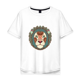 Мужская футболка хлопок Oversize с принтом лев в Санкт-Петербурге, 100% хлопок | свободный крой, круглый ворот, “спинка” длиннее передней части | знаки зодиака