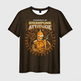 Мужская футболка 3D с принтом Steampunk Attitude в Санкт-Петербурге, 100% полиэфир | прямой крой, круглый вырез горловины, длина до линии бедер | bender | fry | futurama | hermes | robot | zoidberg | бендер | гермес | зойдберг | робот | туранга | фрай | футурама