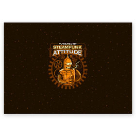 Поздравительная открытка с принтом Steampunk Attitude в Санкт-Петербурге, 100% бумага | плотность бумаги 280 г/м2, матовая, на обратной стороне линовка и место для марки
 | Тематика изображения на принте: bender | fry | futurama | hermes | robot | zoidberg | бендер | гермес | зойдберг | робот | туранга | фрай | футурама
