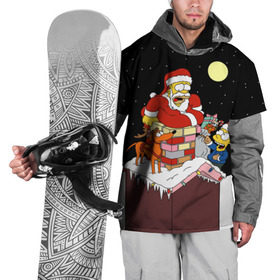 Накидка на куртку 3D с принтом Симпсон - Санта Клаус в Санкт-Петербурге, 100% полиэстер |  | bart | christmas | happy new year | homer simpson | the simpsons | барт | гомер | дед мороз | луна | новый год | олень | подарки | санта | снег | собака | сосульки