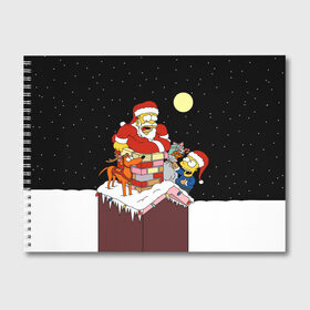 Альбом для рисования с принтом Симпсон - Санта Клаус в Санкт-Петербурге, 100% бумага
 | матовая бумага, плотность 200 мг. | bart | christmas | happy new year | homer simpson | the simpsons | барт | гомер | дед мороз | луна | новый год | олень | подарки | санта | снег | собака | сосульки