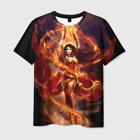 Мужская футболка 3D с принтом Девушка в огне в Санкт-Петербурге, 100% полиэфир | прямой крой, круглый вырез горловины, длина до линии бедер | beautiful | fantasy | fire | girl | young | девушка | красивая | молодая | огонь | фантазия