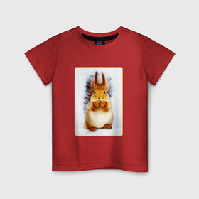 Детская футболка хлопок с принтом Белка в Санкт-Петербурге, 100% хлопок | круглый вырез горловины, полуприлегающий силуэт, длина до линии бедер | Тематика изображения на принте: белка | дети | любовь | радость | ребенок