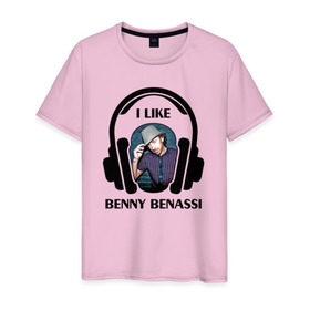 Мужская футболка хлопок с принтом I like Benny Benassi в Санкт-Петербурге, 100% хлопок | прямой крой, круглый вырез горловины, длина до линии бедер, слегка спущенное плечо. | 