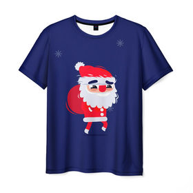 Мужская футболка 3D с принтом Санта в Санкт-Петербурге, 100% полиэфир | прямой крой, круглый вырез горловины, длина до линии бедер | christmas | new year | winter | дед мороз | зима | новый год | рождество