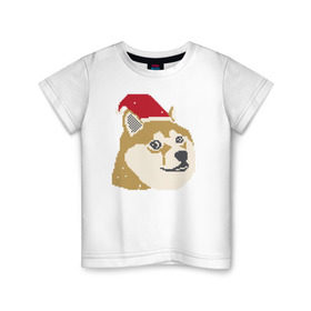 Детская футболка хлопок с принтом Doge новогодний в Санкт-Петербурге, 100% хлопок | круглый вырез горловины, полуприлегающий силуэт, длина до линии бедер | doge | doge новогодний | интернет приколы | новый год | подарок на новый год