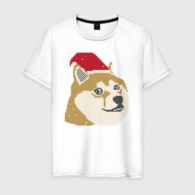 Мужская футболка хлопок с принтом Doge новогодний в Санкт-Петербурге, 100% хлопок | прямой крой, круглый вырез горловины, длина до линии бедер, слегка спущенное плечо. | doge | doge новогодний | интернет приколы | новый год | подарок на новый год