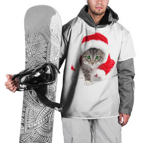 Накидка на куртку 3D с принтом Новогодняя Киса в Санкт-Петербурге, 100% полиэстер |  | cat | christmas | new year | winter | дед мороз | зима | кисы | кошки | новый год | рождество
