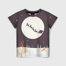 Детская футболка 3D с принтом Олени Санты в Санкт-Петербурге, 100% гипоаллергенный полиэфир | прямой крой, круглый вырез горловины, длина до линии бедер, чуть спущенное плечо, ткань немного тянется | christmas | new year | winter | дед мороз | зима | новый год | рождество