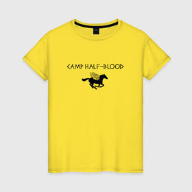 Женская футболка хлопок с принтом Camp Half-Blood в Санкт-Петербурге, 100% хлопок | прямой крой, круглый вырез горловины, длина до линии бедер, слегка спущенное плечо | halfblood | percy jackson | перси джексон