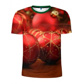 Мужская футболка 3D спортивная с принтом Красные украшения в Санкт-Петербурге, 100% полиэстер с улучшенными характеристиками | приталенный силуэт, круглая горловина, широкие плечи, сужается к линии бедра | елка | игрушки | красный | новый год | праздник | украшения