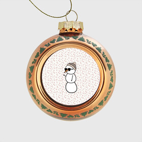 Стеклянный ёлочный шар с принтом Крутой снеговик 2 в Санкт-Петербурге, Стекло | Диаметр: 80 мм | Тематика изображения на принте: зима | новогодний | очки | паттерн | рождество | снежинки