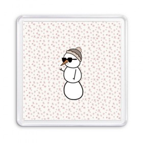 Магнит 55*55 с принтом Крутой снеговик 2 в Санкт-Петербурге, Пластик | Размер: 65*65 мм; Размер печати: 55*55 мм | Тематика изображения на принте: зима | новогодний | очки | паттерн | рождество | снежинки
