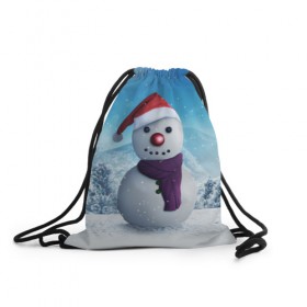 Рюкзак-мешок 3D с принтом Снеговик в Санкт-Петербурге, 100% полиэстер | плотность ткани — 200 г/м2, размер — 35 х 45 см; лямки — толстые шнурки, застежка на шнуровке, без карманов и подкладки | happy new year | блеск | ёлка | зима | игрушки. праздник | конфетти | новый год | подарки | снег