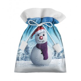 Подарочный 3D мешок с принтом Снеговик в Санкт-Петербурге, 100% полиэстер | Размер: 29*39 см | happy new year | блеск | ёлка | зима | игрушки. праздник | конфетти | новый год | подарки | снег