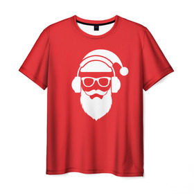 Мужская футболка 3D с принтом Дед мороз в Санкт-Петербурге, 100% полиэфир | прямой крой, круглый вырез горловины, длина до линии бедер | 2017 | аудио | борода | дед мороз | музыка | наушники | новый год | очки | подарки | праздник | усы | хипстер