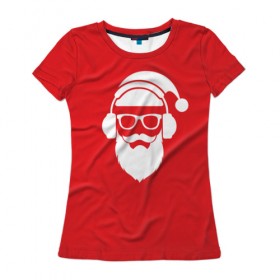 Женская футболка 3D с принтом Дед мороз в Санкт-Петербурге, 100% полиэфир ( синтетическое хлопкоподобное полотно) | прямой крой, круглый вырез горловины, длина до линии бедер | 2017 | аудио | борода | дед мороз | музыка | наушники | новый год | очки | подарки | праздник | усы | хипстер