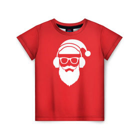 Детская футболка 3D с принтом Дед мороз в Санкт-Петербурге, 100% гипоаллергенный полиэфир | прямой крой, круглый вырез горловины, длина до линии бедер, чуть спущенное плечо, ткань немного тянется | 2017 | аудио | борода | дед мороз | музыка | наушники | новый год | очки | подарки | праздник | усы | хипстер