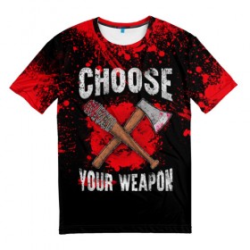Мужская футболка 3D с принтом Choose Your Weapon в Санкт-Петербурге, 100% полиэфир | прямой крой, круглый вырез горловины, длина до линии бедер | carl | rick | walking dead | zombie | бита | граймс | зомби | карл | рик | топор | ходячие мертвецы