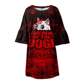 Детское платье 3D с принтом Dawn of the Doge в Санкт-Петербурге, 100% полиэстер | прямой силуэт, чуть расширенный к низу. Круглая горловина, на рукавах — воланы | dog | doge | walking dead | zombie | додж | зомби | мем | собака | ходячие мертвецы