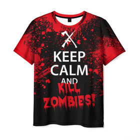 Мужская футболка 3D с принтом Keep Calm & Kill Zombies в Санкт-Петербурге, 100% полиэфир | прямой крой, круглый вырез горловины, длина до линии бедер | bone | carl | rick | skelet | skull | walking dead | zombie | граймс | зомби | карл | нежить | нечисть | рик | скелет | ходячие мертвецы | череп