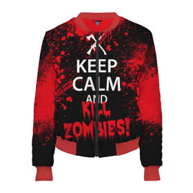 Женский бомбер 3D с принтом Keep Calm & Kill Zombies в Санкт-Петербурге, 100% полиэстер | застегивается на молнию, по бокам два кармана без застежек, мягкие манжеты, по низу бомбера и на воротнике — эластичная резинка | Тематика изображения на принте: bone | carl | rick | skelet | skull | walking dead | zombie | граймс | зомби | карл | нежить | нечисть | рик | скелет | ходячие мертвецы | череп