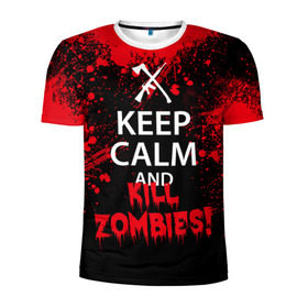 Мужская футболка 3D спортивная с принтом Keep Calm & Kill Zombies в Санкт-Петербурге, 100% полиэстер с улучшенными характеристиками | приталенный силуэт, круглая горловина, широкие плечи, сужается к линии бедра | Тематика изображения на принте: bone | carl | rick | skelet | skull | walking dead | zombie | граймс | зомби | карл | нежить | нечисть | рик | скелет | ходячие мертвецы | череп