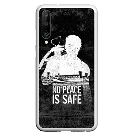 Чехол для Honor P30 с принтом No Place is Safe в Санкт-Петербурге, Силикон | Область печати: задняя сторона чехла, без боковых панелей | Тематика изображения на принте: bone | carl | rick | skelet | skull | walking dead | zombie | граймс | зомби | карл | кости | рик | скелет | ходячие мертвецы | череп