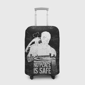 Чехол для чемодана 3D с принтом No Place is Safe в Санкт-Петербурге, 86% полиэфир, 14% спандекс | двустороннее нанесение принта, прорези для ручек и колес | bone | carl | rick | skelet | skull | walking dead | zombie | граймс | зомби | карл | кости | рик | скелет | ходячие мертвецы | череп