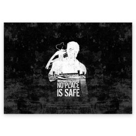 Поздравительная открытка с принтом No Place is Safe в Санкт-Петербурге, 100% бумага | плотность бумаги 280 г/м2, матовая, на обратной стороне линовка и место для марки
 | bone | carl | rick | skelet | skull | walking dead | zombie | граймс | зомби | карл | кости | рик | скелет | ходячие мертвецы | череп