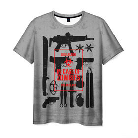 Мужская футболка 3D с принтом Арсенал против зомби в Санкт-Петербурге, 100% полиэфир | прямой крой, круглый вырез горловины, длина до линии бедер | Тематика изображения на принте: bone | carl | rick | skelet | skull | walking dead | zombie | автомат | арсенал | граймс | граната | зомби | карл | оружие | пистолет | рик | ходячие мертвецы