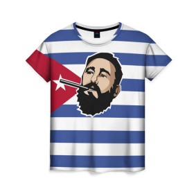 Женская футболка 3D с принтом Fidel Castro в Санкт-Петербурге, 100% полиэфир ( синтетическое хлопкоподобное полотно) | прямой крой, круглый вырез горловины, длина до линии бедер | castro | che | fidel | guevara | гевара | кастро | фидель | че