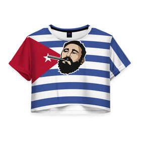 Женская футболка 3D укороченная с принтом Fidel Castro в Санкт-Петербурге, 100% полиэстер | круглая горловина, длина футболки до линии талии, рукава с отворотами | castro | che | fidel | guevara | гевара | кастро | фидель | че