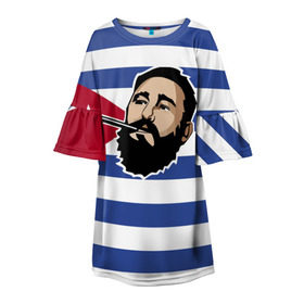 Детское платье 3D с принтом Fidel Castro в Санкт-Петербурге, 100% полиэстер | прямой силуэт, чуть расширенный к низу. Круглая горловина, на рукавах — воланы | Тематика изображения на принте: castro | che | fidel | guevara | гевара | кастро | фидель | че