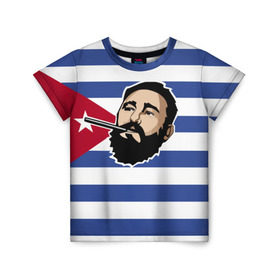 Детская футболка 3D с принтом Fidel Castro в Санкт-Петербурге, 100% гипоаллергенный полиэфир | прямой крой, круглый вырез горловины, длина до линии бедер, чуть спущенное плечо, ткань немного тянется | castro | che | fidel | guevara | гевара | кастро | фидель | че