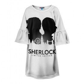 Детское платье 3D с принтом Sherlock Edition в Санкт-Петербурге, 100% полиэстер | прямой силуэт, чуть расширенный к низу. Круглая горловина, на рукавах — воланы | doctor | holmes | sherlock | watson | ватсон | доктор | профессор | холмс | шерлок