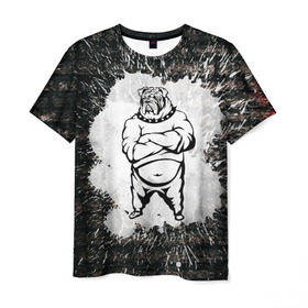 Мужская футболка 3D с принтом Охранник бульдог Style в Санкт-Петербурге, 100% полиэфир | прямой крой, круглый вырез горловины, длина до линии бедер | бульдог | качок | крутой | охрана | собака