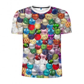 Мужская футболка 3D спортивная с принтом Елочнные шары в Санкт-Петербурге, 100% полиэстер с улучшенными характеристиками | приталенный силуэт, круглая горловина, широкие плечи, сужается к линии бедра | ёлка | ель | новый год | праздник | рождество | украшение | шарик