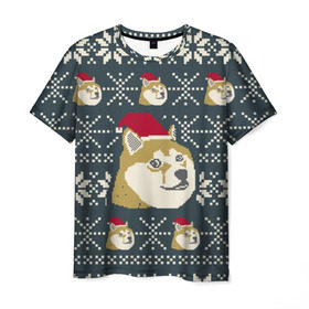 Мужская футболка 3D с принтом Doge новогодний в Санкт-Петербурге, 100% полиэфир | прямой крой, круглый вырез горловины, длина до линии бедер | 2017 | doge | doge новогодний | интернет приколы | новый год | подарок на новый год