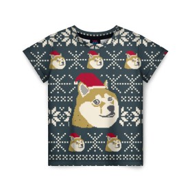 Детская футболка 3D с принтом Doge новогодний в Санкт-Петербурге, 100% гипоаллергенный полиэфир | прямой крой, круглый вырез горловины, длина до линии бедер, чуть спущенное плечо, ткань немного тянется | 2017 | doge | doge новогодний | интернет приколы | новый год | подарок на новый год