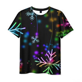 Мужская футболка 3D с принтом Новогодняя ночь в Санкт-Петербурге, 100% полиэфир | прямой крой, круглый вырез горловины, длина до линии бедер | happy new year | конфетти | снежинки