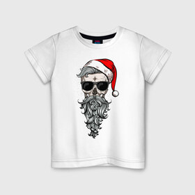Детская футболка хлопок с принтом Череп-санта в Санкт-Петербурге, 100% хлопок | круглый вырез горловины, полуприлегающий силуэт, длина до линии бедер | christmas | hipster | new year | winter | зима | новый год | рождество | санта | хипстер