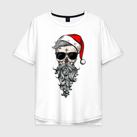 Мужская футболка хлопок Oversize с принтом Череп-санта в Санкт-Петербурге, 100% хлопок | свободный крой, круглый ворот, “спинка” длиннее передней части | christmas | hipster | new year | winter | зима | новый год | рождество | санта | хипстер