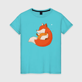 Женская футболка хлопок с принтом Лисички в Санкт-Петербурге, 100% хлопок | прямой крой, круглый вырез горловины, длина до линии бедер, слегка спущенное плечо | лиса | лисенок | лисица | лисичка