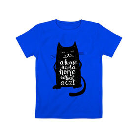 Детская футболка хлопок с принтом Черный кот в Санкт-Петербурге, 100% хлопок | круглый вырез горловины, полуприлегающий силуэт, длина до линии бедер | кот | котенок | кошка | мяу