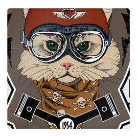 Магнитный плакат 3Х3 с принтом Кот-гонщик в Санкт-Петербурге, Полимерный материал с магнитным слоем | 9 деталей размером 9*9 см | гонки | кот | котенок | кошка | мотоцикл | мяу | шлем